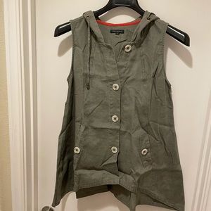 For Cynthia Linen Hooded Button Up Vest